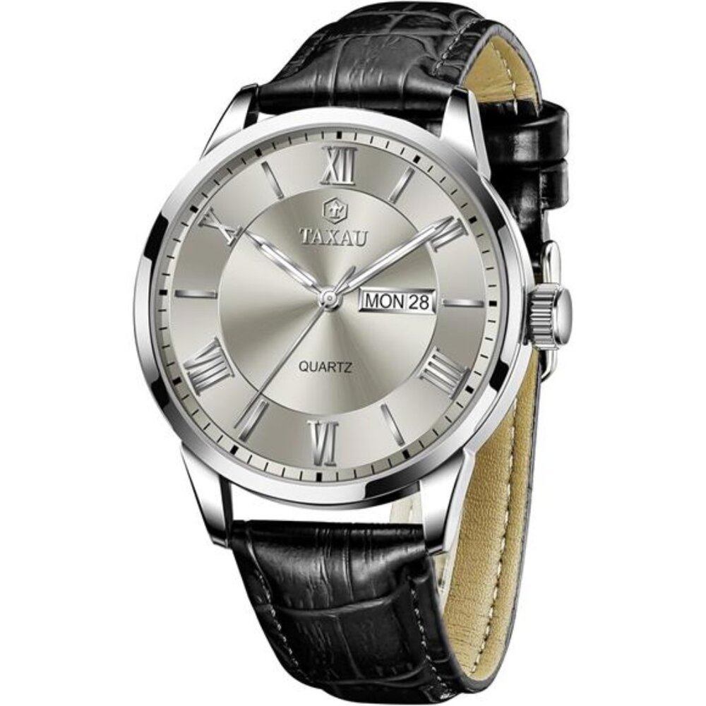 Mens Watches Luxury Dress Waterproof Leather Watch with Date Day Analog
